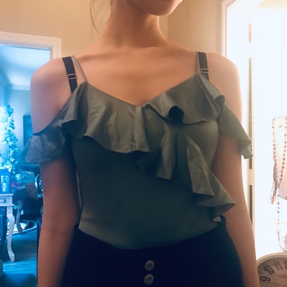 Cute satin like bodysuit with ruffle detail. - Picture 1 of 4